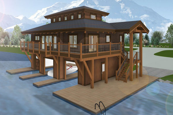 Guest-Boathouse-Muskoka-Ontario-Canadian-Timberframes-3D-Elevation